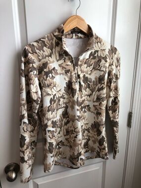 J. McLaughlin Neutral Floral Half-Zip Jacket Women Medium